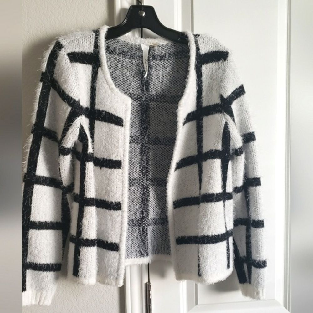 Ny Directions Women's Black & White Cardigan Stripe Sweater Sz Medium (P)